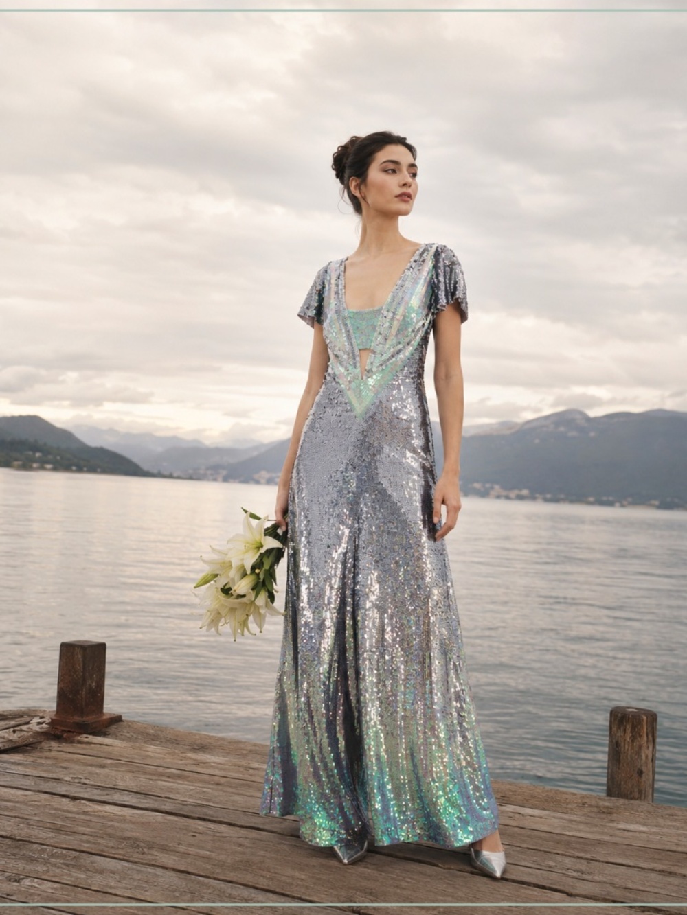 $4990 New Temperley London Superwoman Ruth Ice Blue and Silver Runway Gown